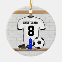 Personalised white and black football soccer Jerse Christmas Tree Ornament