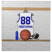 Personalised white and blue basketball Jersey Cloth Napkins