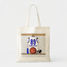 Personalised white Blue Basketball Jersey Canvas Bag