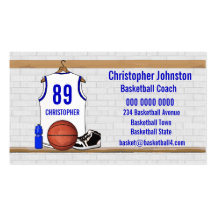Personalised white Blue Basketball Jersey Business Cards