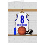 Personalised white Blue Basketball Jersey Cards