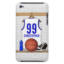 Personalised white Blue Basketball Jersey iPod Touch Cases