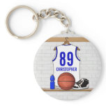 Personalised white Blue Basketball Jersey Key Chains