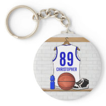 Personalised white Blue Basketball Jersey Key Chains