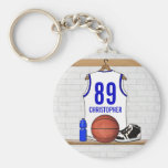 Personalised white Blue Basketball Jersey Key Chains