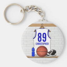Personalised white Blue Basketball Jersey Key Chains