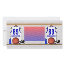 Personalised white Blue Basketball Jersey Picture Card
