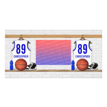 Personalised white Blue Basketball Jersey Picture Card