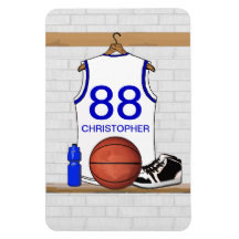Personalised white Blue Basketball Jersey Flexible Magnet