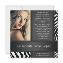 Personalised Zebra Photo Quinceanera Personalised Announcement