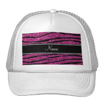 Personalize name pink glitter zebra stripes hats