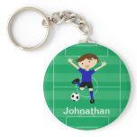 Personalized  Blue and Black Soccer Goal Keychain