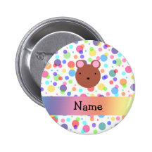 Personalized name bear face rainbow polka dots pin
