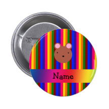 Personalized name bear face rainbow stripes button