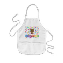 Personalized name bear rainbow polka dots apron