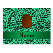 Personalized name bigfoot green leopard pattern post card