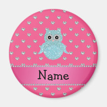 Personalized name bling owl diamonds pink hearts refrigerator magnets