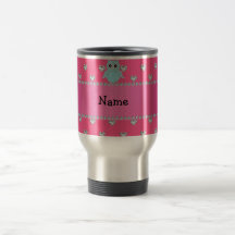 Personalized name bling owl diamonds pink hearts mug