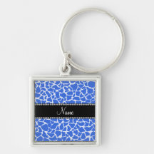 Personalized name blue giraffe pattern key chain