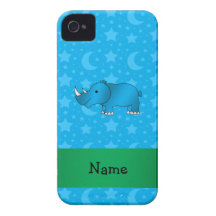 Personalized name blue rhino blue stars and moons iPhone 4 Case-Mate cases