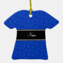 Personalized name blue swirls christmas tree ornament