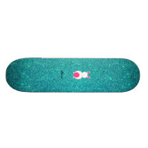 Personalized name bunny turquoise glitter skate boards