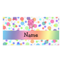 Personalized name cute pig rainbow stripes photo cards
