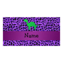 Personalized name dino purple leopard customized photo card