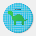 Personalized name dinosaur blue argyle fridge magnet