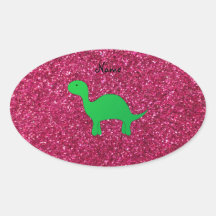 Personalized name dinosaur pink glitter sticker