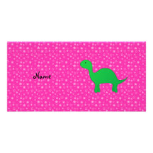 Personalized name dinosaur pink stars personalized photo card