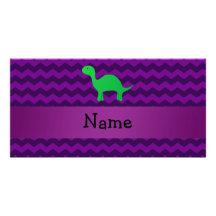 Personalized name dinosaur purple chevrons picture card
