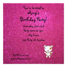Personalized name dog pink glitter custom invitations