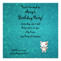 Personalized name dog turquoise glitter personalized announcements