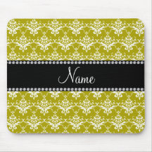 Personalized name gold yellow damask mousepads