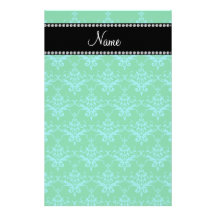 Personalized name Green blue damask Stationery Design