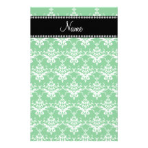 Personalized name green white damask customized stationery