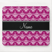 Personalized name magenta pink damask mouse pad