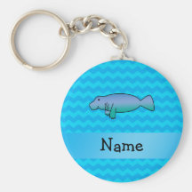 Personalized name manatee blue chevrons keychains