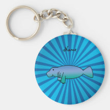 Personalized name manatee blue sunburst key chains