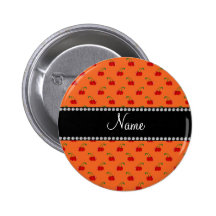 Personalized name orange cherry pattern pinback button