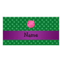 Personalized name pig face green shamrocks customized photo card