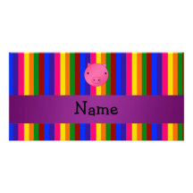 Personalized name pig face rainbow stripes photo greeting card