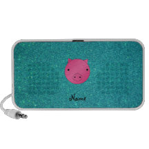 Personalized name pig face turquoise glitter iPhone speakers