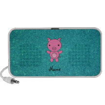 Personalized name pig turquoise glitter travelling speaker