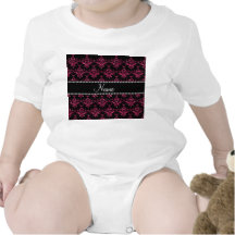 Personalized name pink glitter damask rompers