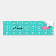 Personalized name pink manatee turquoise hearts bumper stickers