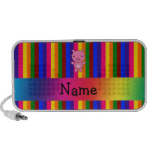 Personalized name pink pig rainbow stripes laptop speakers