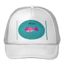 Personalized name pink white turquoise glitter trucker hats