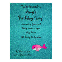 Personalized name pink white turquoise glitter custom announcements